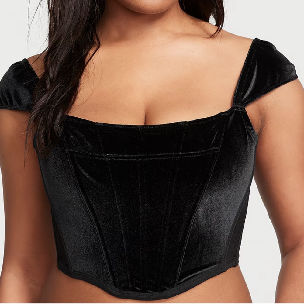 NWT Victoria’s Secret Black Velvet Cap Sleeve Corset - Picture 2 of 7